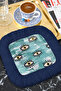 Bohemian Presentation Napkin with Evil Eye Motif and Fringes - Modern Trendy Cyan Navy Blue Coaster Tissue - 5