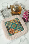 Oriental Luxury Mosaic Fringed Presentation Napkin - Mediterranean Bohemian Mint Green Coaster Napkin