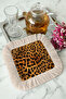 Leopard Luxury Fringed Coffee Side Presentation Cocktail Napkin - Wild Bohemian Natural Beige Coaster Tissue - 3