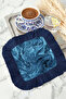 Night Wave Fringed Presentation Napkin - Marine Spirit Bohemian Dark Blue Design Coaster Tissue - 2
