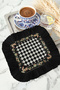Elegant Checkered Fringed Decorative Napkin - Rustic Peacock Black Gold Colored Coaster Tissue - 6