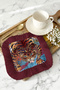 Exotic Tiger Motif Fringed Presentation Napkin - Vibrant Bohemian Red Berceste Coaster Tissue - 2