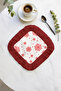 Snowflake Sparkling Fringed Presentation Napkin - Christmas Themed Modern Red and White Coaster Tissue - 6