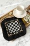 Elegant Checkered Fringed Decorative Napkin - Rustic Peacock Black Gold Colored Coaster Tissue - 3