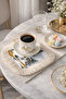 Nordic Deer Forest Fringed Coffee Side Serving Napkin - Winter Nature Rustic Green Cream Presentation Napkin - 6