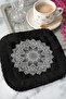Luxury Mandala Fringed Coffee Side Presentation Napkin - Elegant Bohemian Black and White Coaster Presentation Handkerchief - 4