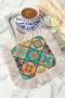 Oriental Luxury Mosaic Fringed Presentation Napkin - Mediterranean Bohemian Mint Green Coaster Napkin - 5