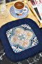 Palace Splendor Fringed Presentation Napkin - Mediterranean Breeze Bohemian Navy Blue Gold Coaster Napkin - 4