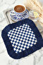 Elegant Plaid Fringed Decorative Fabric Napkin - Retro Navy Blue Coaster Tissue with Square Motif - 5