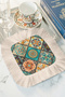Oriental Luxury Mosaic Fringed Presentation Napkin - Mediterranean Bohemian Mint Green Coaster Napkin - 4
