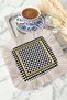 Black and White Checkered Gold Colored Fringed Presentation Napkin - Modern Luxury Beige Fringed Coaster Tissue - 4