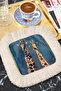 Navy Blue Giraffe Fringed Presentation Napkin - Bohemian Exotic Navy Blue Cream Fringed Coaster Tissue - 3