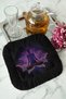 Lotus Mandala Aura Fringed Presentation Napkin - Meditation Themed Bohemian Purple Black Coaster Napkin