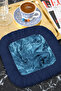 Night Wave Fringed Presentation Napkin - Marine Spirit Bohemian Dark Blue Design Coaster Tissue