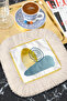 Abstract Art Fringed Presentation Napkin - Modern Geometric Yellow Blue Gold Color Coaster Tissue