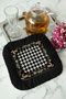 Elegant Checkered Fringed Decorative Napkin - Rustic Peacock Black Gold Colored Coaster Tissue - 4