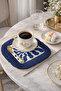 Retro Wave Motif Fringed Presentation Napkin - Flowing Minimalist Modern Navy Blue Coaster Tissue - 7