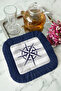 Luxury Compass Motif Fringed Coffee Side Serving Napkin - Marina Themed Modern Navy Blue Presentation Handkerchief - 2