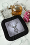 Majestic Deer Motif Fringed Presentation Napkin - Black Rustic Natural Forest Themed Coaster Tissue - 6
