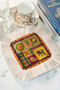 Indian Ethnic Motif Fringed Presentation Napkin - Elephant Printed Bohemian Yellow Burgundy Brown Presentation Handkerchief - 2