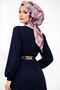 Women's Gold Chain Belt Detailed Crew Neck and Hijab Clothing Twisted Dress - 2