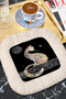 Bohemian Patchwork Cat Fringed Presentation Napkin - Black Background Ethnic Gold Colored Coaster Napkin - 5
