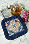 Palace Splendor Fringed Presentation Napkin - Mediterranean Breeze Bohemian Navy Blue Gold Coaster Napkin - 6