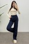Women's Navy Blue High Waist Velcro Closure Detailed Plazzo Trousers - 4
