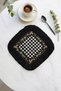 Elegant Checkered Fringed Decorative Napkin - Rustic Peacock Black Gold Colored Coaster Tissue - 8