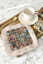 Oriental Mosaic Fringed Coffee Side Serving Napkin - Ethnic Style Turquoise Red Cream Presentation Napkin - 5