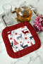 Northern Winter Deer Fringed Presentation Napkin-Snow Themed Rustic Red Gray Coaster Serving Napkin - 6