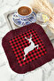 Elegant Winter Deer Motif Fringed Presentation Napkin - Rustic Plaid Burgundy-Anthracite Coaster Tissue - 8