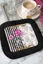Baroque Elegance Fringed Presentation Napkin - Floral Art Deco Luxury Black Gold Colored Coaster Tissue - 8