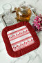 Nordic Deer Patterned Fringed Presentation Napkin - Winter Festival Rustic Red Coffee Side Presentation Napkin - 8
