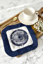 Luxurious Ocean Motif Fringed Presentation Napkin - Nautical Coastal Themed Navy Blue Coaster Tissue - 6