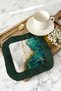 Emerald Marbled Gold Colored Fringed Presentation Napkin - Luxurious Modern Emerald Green Coaster Tissue - 4