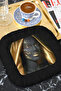 Luxurious African Art Fringed Coffee Side Serving Napkin - Stylish Bohemian Gold Black Coaster Tissue