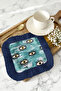 Bohemian Presentation Napkin with Evil Eye Motif and Fringes - Modern Trendy Cyan Navy Blue Coaster Tissue