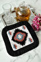 Ethnic Luxury Fringed Presentation Napkin - Geometric Bohemian Black and Red Design Coaster Napkin