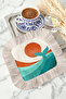 Modern Retro Fringed Presentation Napkin-Abstract Sunset Bohemian Turquoise Orange Beige Coaster Tissue - 2