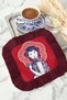 Vintage Women's Portrait Fringed Presentation Napkin - Modern Retro Burgundy Red Coffee Side Presentation Handkerchief - 2