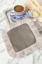 Luxury Square Fringed Decorative Fabric Napkin - Bohemian Beige Cream Coaster Tissue with Zebra Edge - 4
