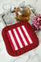 Red and White Striped Fringed Decorative Napkin - Vibrant Modern Red Fringed Coaster Tissue - 8