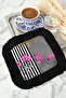 Baroque Striped Fringed Presentation Napkin - Floral Luxurious Glam Eclectic Black Pink Coaster Tissue - 5
