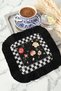 Black Plaid Floral Fringed Presentation Napkin - Vintage Bohemian Black Framed Coaster Tissue - 8