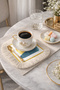 Abstract Art Fringed Presentation Napkin - Modern Geometric Yellow Blue Gold Color Coaster Tissue - 2