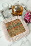 Baroque Elegance Fringed Presentation Napkin - Bohemian Green Cream Patterned Coffee Presentation Napkin with Bird Motif - 6