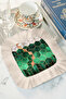 Emerald Geometric Gold Color Fringed Presentation Napkin - Green Cream Coaster Tissue with Marble Pattern - 5