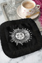 Sun Moon Motif Fringed Coffee Serving Napkin - Mystical Bohemian Black and White Coaster Tissue - 7