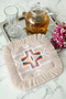 Ethnic Motif Fringed Presentation Napkin - Geometric Bohemian Beige Colored Design Coaster Napkin - 6
